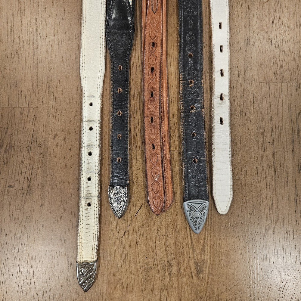Lot Of 5 Vintage Leather Belt Boho Western Studded Beaded Belts Bundle - Picture 4 of 15